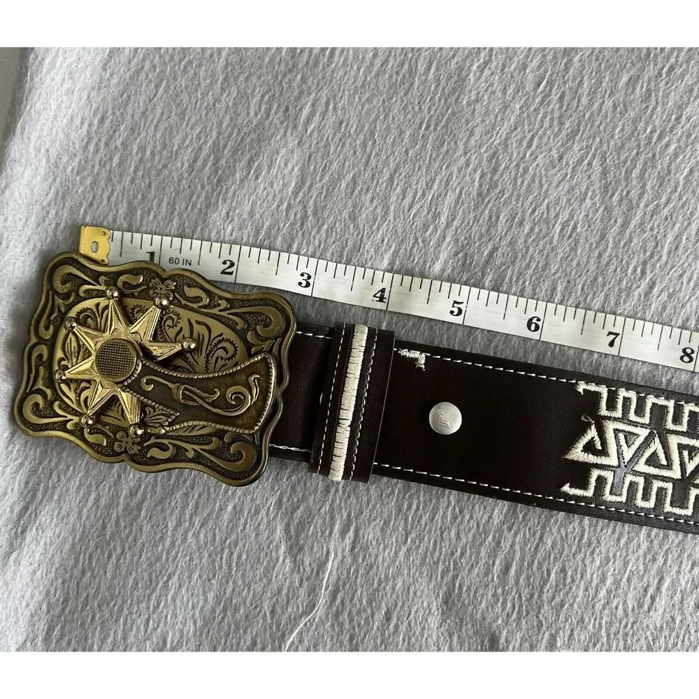 Cinturones Western Leather 50” Belt Spinning Spur Buckle Mens Size‎ 44